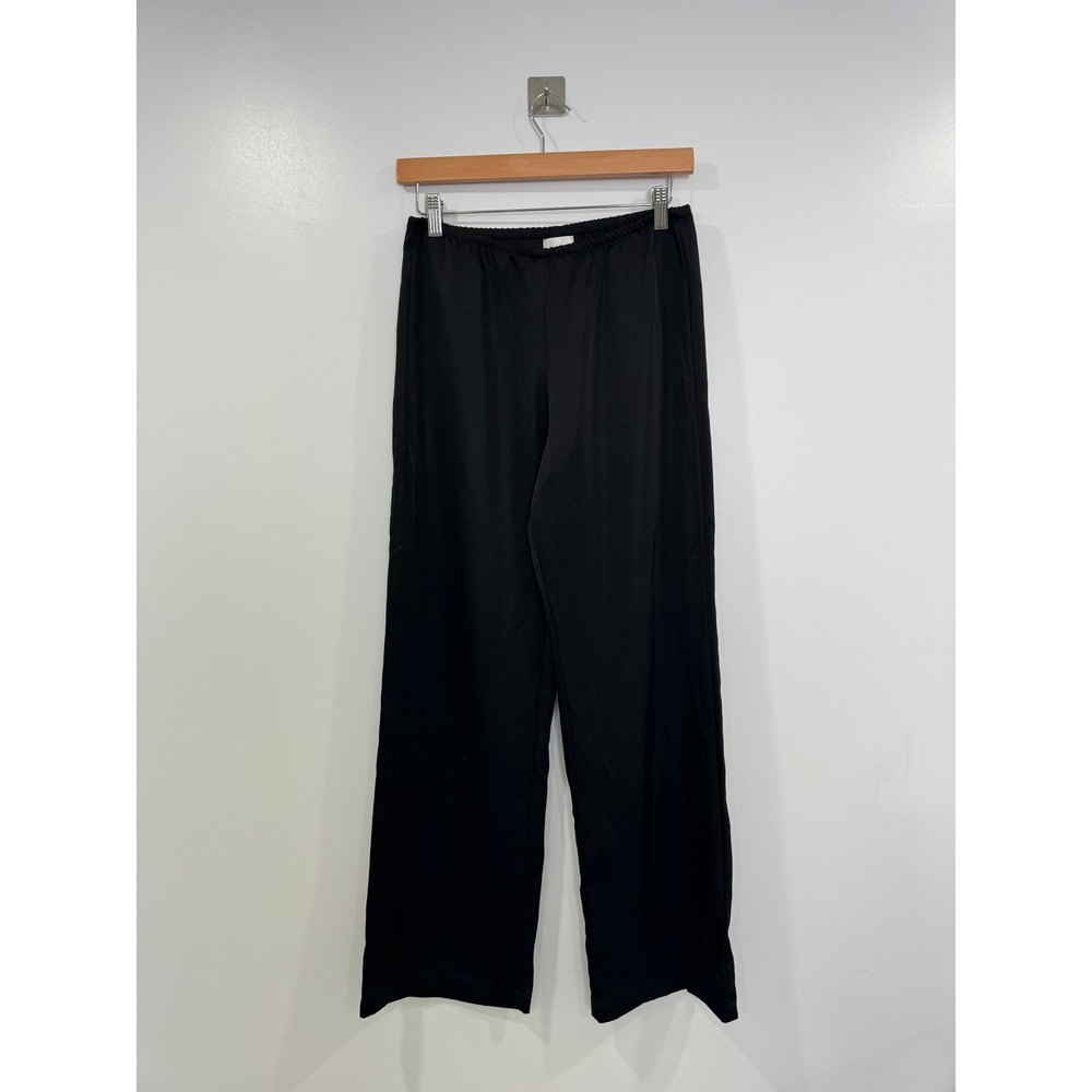 LESET Women Black Barb Wide Leg Elastic Waist Satin Trousers XS